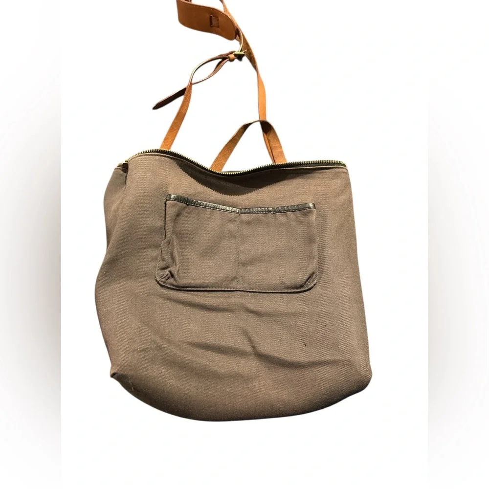 Madewell zip top transport carry all Black Leather Tote Bag monogram initials
